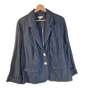 NWT Chartier Club Denim Blazer Double Button Plus Size 18W Cotton 0125